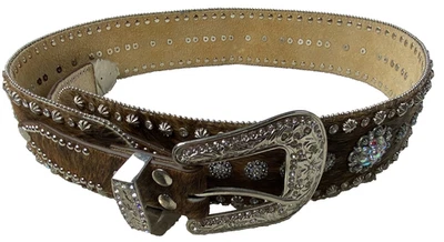 Cinturón de cuero Nocona Western para mujer XL ancho N3415444 pedrería pelo de becerro B11 Foto 1 de 4