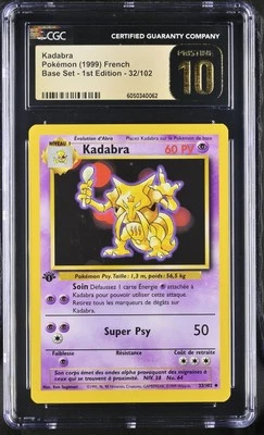 CGC 10 PRÍSTINO Kadabra 1999 Base Set FRANCÉS 1ª Edición 32/102 Tarjeta Pokémon Foto 1 de 2