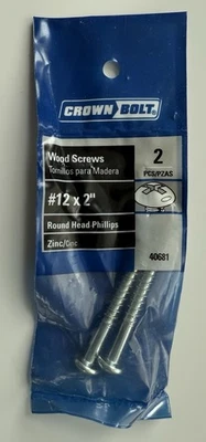 Tornillos para madera Phillips cabeza redonda Crown Bolt #12 X 2" zinc 2 piezas - Nuevo Foto 1 de 2