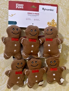 ZippyPaws 6-Pack Holiday MINIZ GINGERBREAD MEN Squeaky Dog Toy -FREE SHIPPING- - Picture 1 of 8
