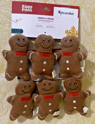 ZippyPaws 6-Pack Holiday MINIZ GINGERBREAD MEN Squeaky Dog Toy -FREE SHIPPING- - Image 1 of 4