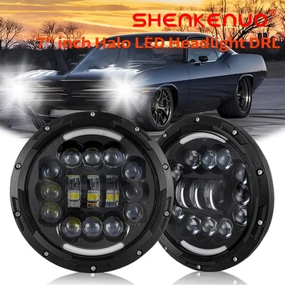 For Plymouth Barracuda Cuda Duster 340 7" LED Round Headlights DRL Hi/Lo Beam Foto 1 de 4