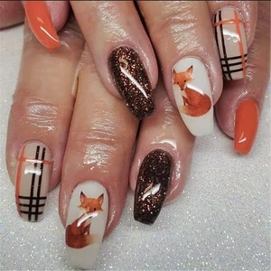 Press On Nail Fall False Nail Full Cover 24pcs Thanksgiving on Nail - Picture 1 of 7