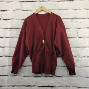 Commense Sweater Womens Medium Cardigan Long Sleeve Gold Button Burgundy - Picture 1 of 11