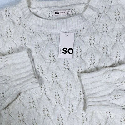Suéter de cuello redondo So Pointelle XXL crema punto abierto suéter juniors para mujer Foto 1 de 4