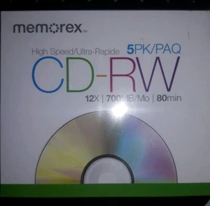NEW Memorex 700MB/80-Minute 12x CD-RW Media (5-Pack with Regular Jewel Cases) - Picture 1 of 2