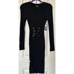 Bold Elements Black Knit Dress Midi Stretch Rayon Blend Women's Size Small (NWT) - Picture 1 of 13