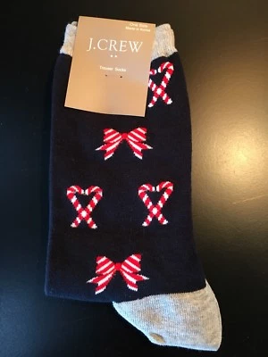 J. Crew Azul Marino Rojo Gris Corazón Lazo Bastón de Caramelo Mujer Pantalón Calcetines Navidad Nuevo con Etiquetas Foto 1 de 4