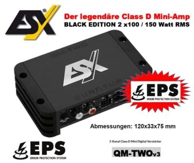 ESX QM-TWOv3 BLACK EDITION 2-Kanal Class D Mini Digital Verstärker 300 Watt RMS - Bild 1 von 4
