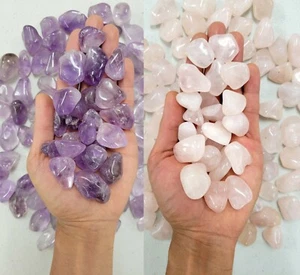 Tumbled Amethyst Rosenquarz Mischung Bulk Kristalle Steine polierte Edelsteine Menge - Bild 1 von 5
