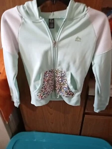 Big Girl's RBX Medium (10-12) Green & White Hooded Full Zip Sweatshirt Sequins - Picture 1 of 8