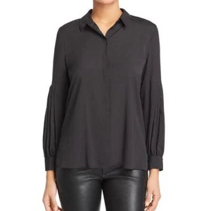 LE GALI NEW Women's Black Eloisa Pleated-sleeve Button Down Shirt Top M TEDO - Picture 1 of 2