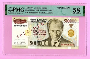 Turkey Central Bank 5000000 Lira SPECIMEN Pick210as 1997 PMG 58 aUNC - Picture 1 of 2