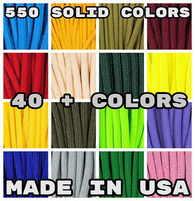 550 Paracord Premium Solid Colors - 10, 25, 50, & 100 Ft Options - Made In USA • 7.89$