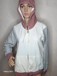 LandsEnd Women Serious Sweat ZIP LONGSLEEVE Pullover Hoodie Ivory Color-block - Picture 1 of 7