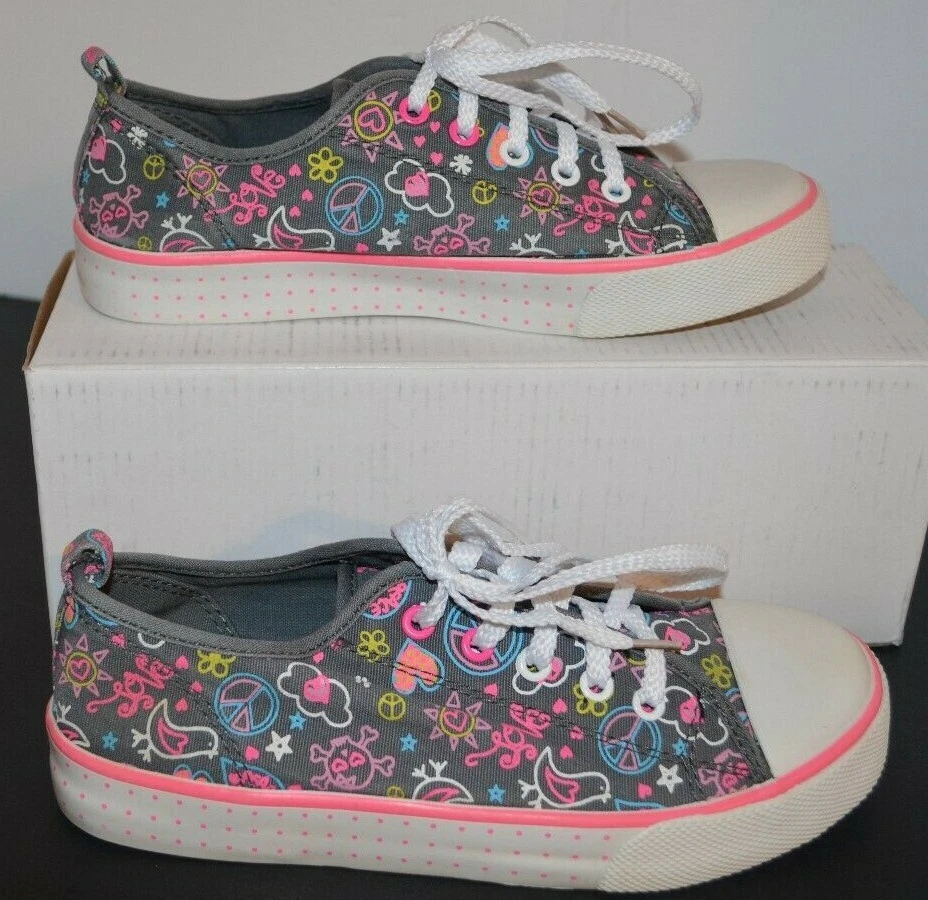 ZAPATOS ANTIGUOS AZUL MARINO PARA NIÑA Jóvenes Talla 3 Corazones Símbolo de la Paz Pájaros Sol Nubes Estrellas Rosa Foto 1 de 4