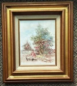 Marie Charlot signiert Original Ölgemälde Frau geht in einem Park Bäume gerahmt - Bild 1 von 8