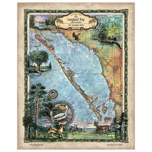 Sarasota Longboat Llave Mapa Histórico Reproducción Obra de Arte Arte de Pared Impresión De Colección - Imagen 1 de 10