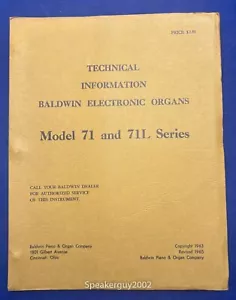 Original Baldwin Organ Technical Manual / 71 71L - Picture 1 of 1