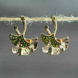 Retro Women Natural Real Dipped Leaf Leaves Drop Dangle Earrings Jewelry Gifts - Picture 1 of 4