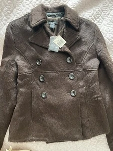 NWT S GUESS Alpaca Wool Brown Jacket Double Breast Button Down Bitter Chocolate - Picture 1 of 10