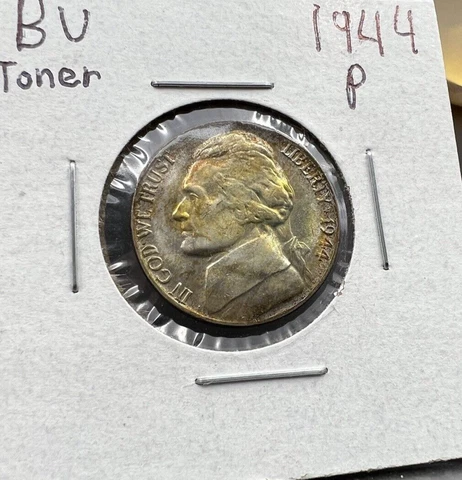 1944 P Jefferson Silver WW2 War Nickel Coin CH BU UNC PQ Nice Toning Toner Cover