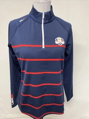 RLX Ralph Lauren Women’s Med Blue Red Striped 1/4 Zip LS Performance Golf Top - Изображение 1 из 4