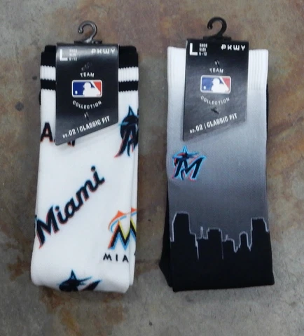 Miami Marlins 2 Pack Gift Socks Large Fits Men Size 6-12 Mixup Mix Skyline Sky Cover