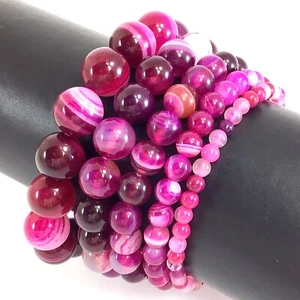 Natural Stripe Agate Gemstone Stretch Bracelet 4 6 8mm 10mm 12mm 7.5" - Picture 1 of 85