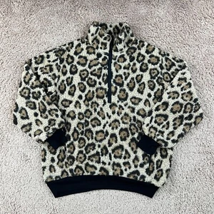 EXPRESS ONE ELEVEN Womens Leopard Print Sherpa Fleece Pullover Sweatshirt XS - Picture 1 of 13