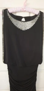 Gorgeous Black Evening Cocktail Formal Beaded Rouched Gown Size 8 REDUCED - Picture 1 of 12