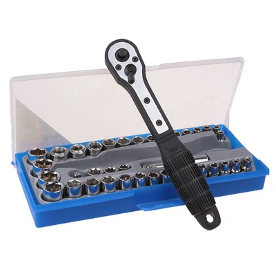 38pcs SAE & Metric 3/8" and 1/4" Drive Socket Set Ratchet Wrench Tool Kit - Image 1 of 4