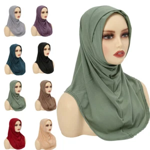 Hijab Women Amira Scarf Pull On Wrap Shawl Instant Muslim Turban Islamic Stole - Picture 1 of 25