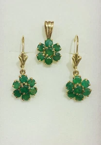 12KSolid Yellow Gold Cluster Pendant With Natural Emerald Marquis Cut 3.40GM - Picture 1 of 8