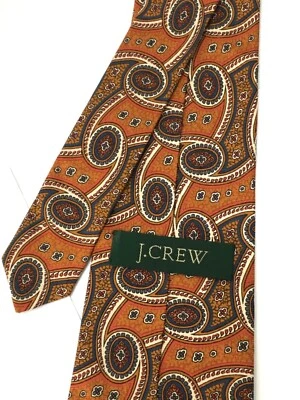 Authentic J.CREW Egypt Culture Design On Orange 100% Silk Hand Made Necktie Tie — 第 1/4 张图片