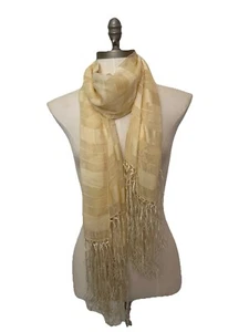 GIORGIO ARMANI Vintage Silk Scarf Cream Striped Fringed Edges 156x62cm - Picture 1 of 5