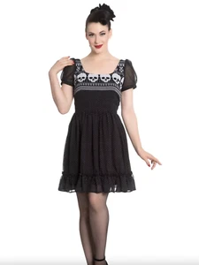 ModCloth x Hell Bunny Happy Skullidays polka dot Fair Isle skull dress medium - Picture 1 of 7