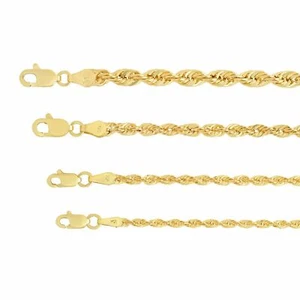 10K Yellow Gold Light 2mm-4mm Diamond Cut Rope Chain Necklace 16"- 30" Hollow - Picture 1 of 9