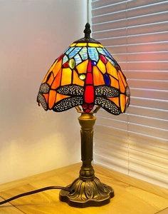 Beautiful Tiffany Vintage Dragonfly Style Stained Glass Switch Table Lamp H14" - Picture 1 of 5