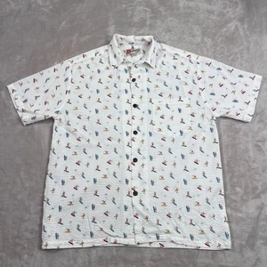 Hilo Hattie Shirt Mens Medium White Surfboards Seersucker Button Up Short Sleeve - Picture 1 of 9