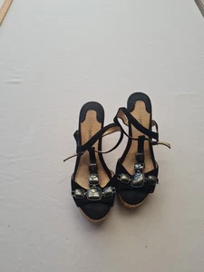 Damen-Sandale mit Korkabsatz Größe 6 schwarz offene Zehenpartie 31406 - Bild 1 von 14