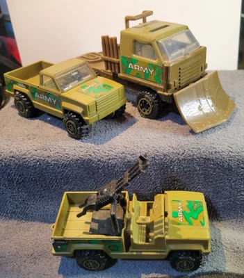 Винтажный 1985 Tonka Tough Ones Комплект из 3 предметов Военный Джип, Пикап и Грузовик РЕДКИЙ!! - Изображение 1 из 4