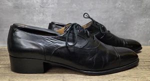 Oxford vintage Bally uomo Gino pelle nera artigianali italiani punta berretto taglia 10 M - Foto 1 di 7