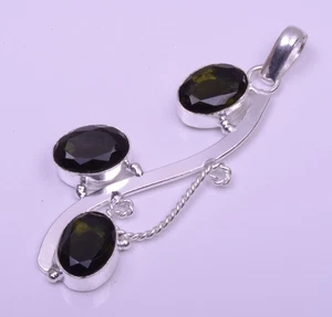 Spiritueller Schmuck facettierter Peridot Quarz simuliert versilbert Anhänger 3" v01 - Bild 1 von 3