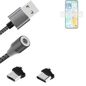 Magnet-Lade-Kabel für Honor Play 60 mit USB-Typ C und Micro-USB-Anschluss - Afbeelding 1 van 6