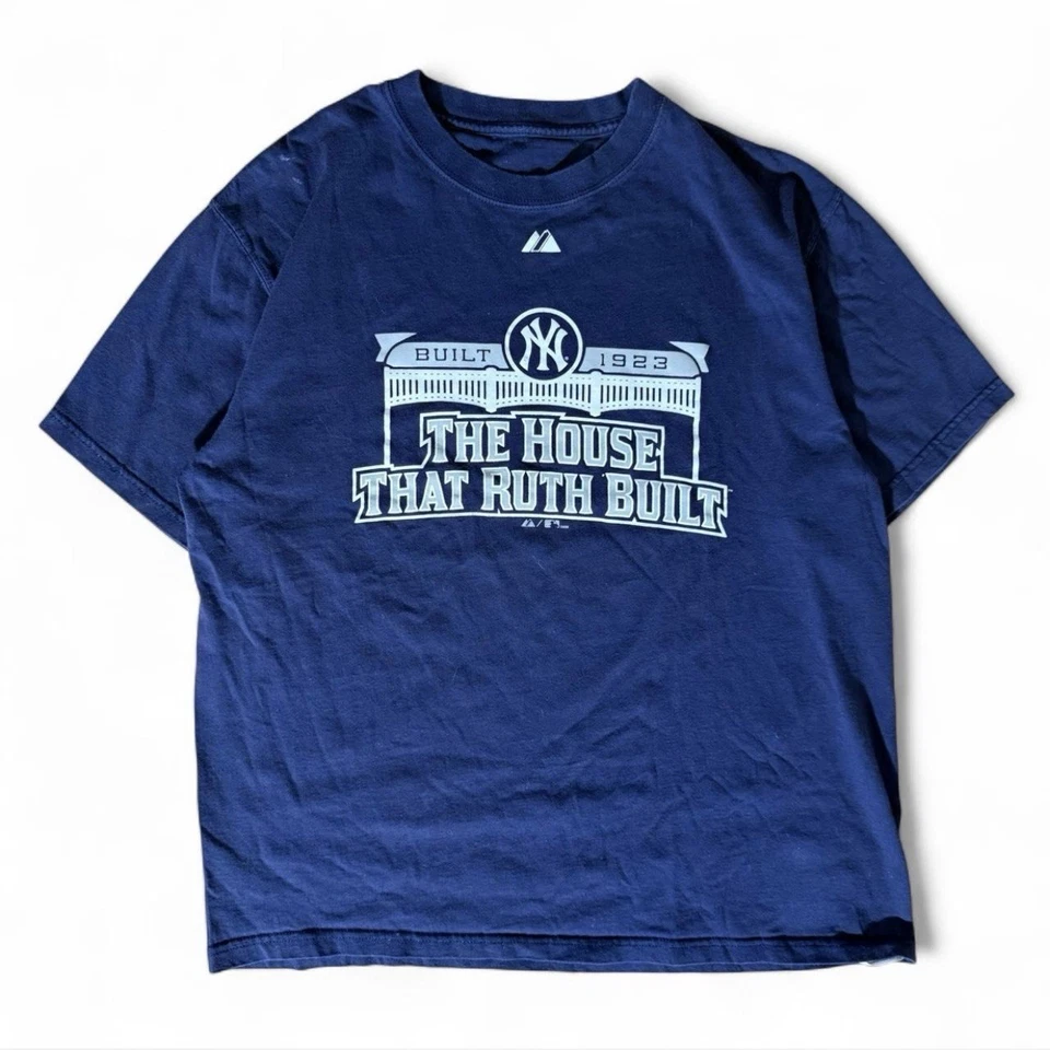 Футболка Главной лиги бейсбола Y2K 2008 New York Yankees The House That Babe Ruth большого размера - Изображение 1 из 4