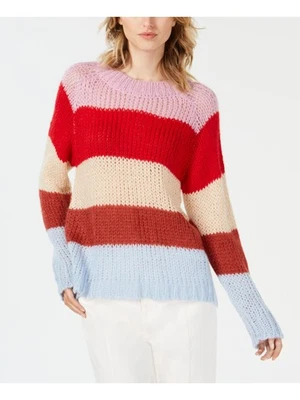 J.O.A. Suéter para mujer púrpura acanalado bloque de color manga larga cuello redondo L Foto 1 de 4