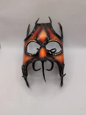 Jim Gibeault Leather Theatre Hand Painted  Flame Face Mask Mardi Gras Satan  - Image 1 of 4