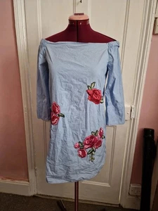 Zara euro xs blue stripe dress strapless Rose Off The Shoulder - Picture 1 of 11