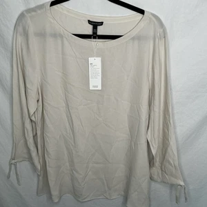 Neu mit Etikett $ 278 Eileen Fisher BONE Seidenkrepp Bateau-Ausschnitt Bindeärmel Bluse Größe M NEU - Bild 1 von 9